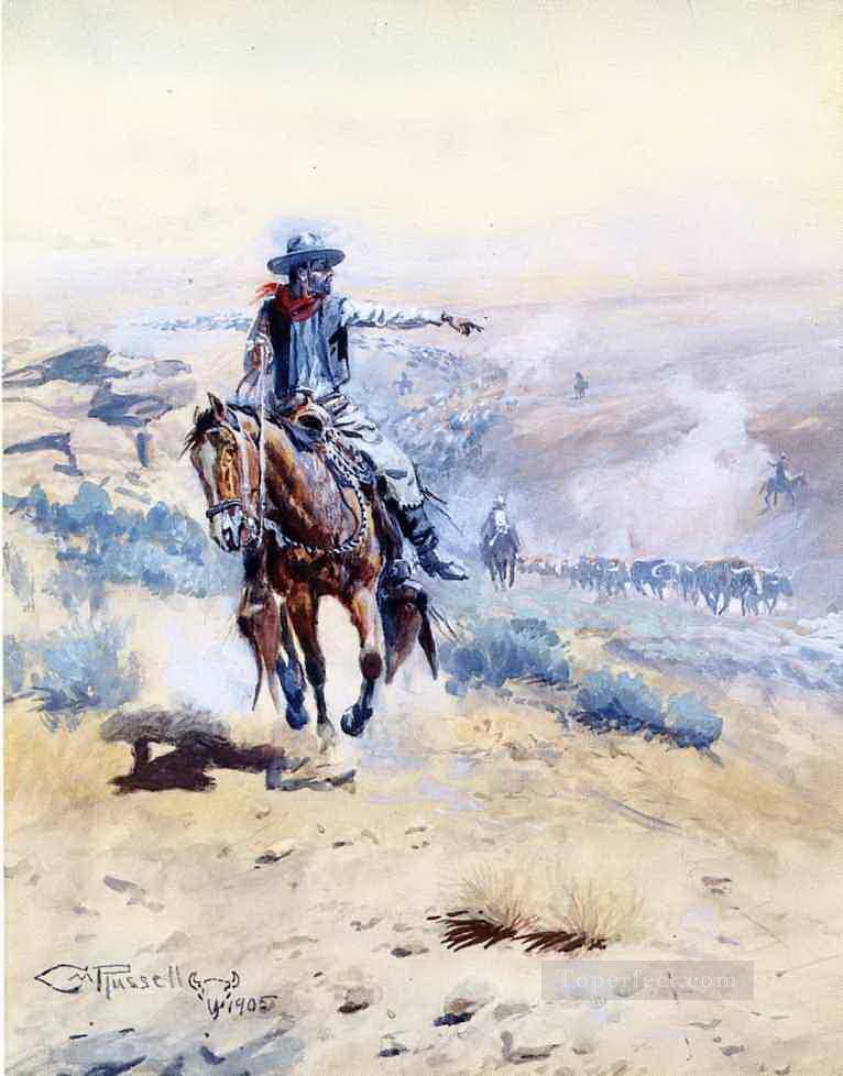 pointant la piste 1905 Charles Marion Russell Indiens d’Amérique Peintures à l'huile